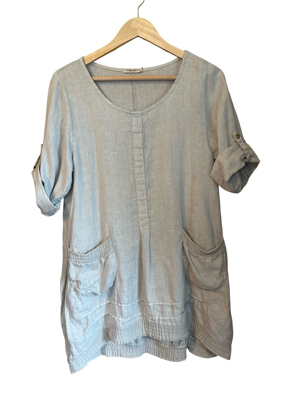 Lungo L’arno 100% Linen Italian Lagenlook  Roll Tan Tunic Dress Gray M